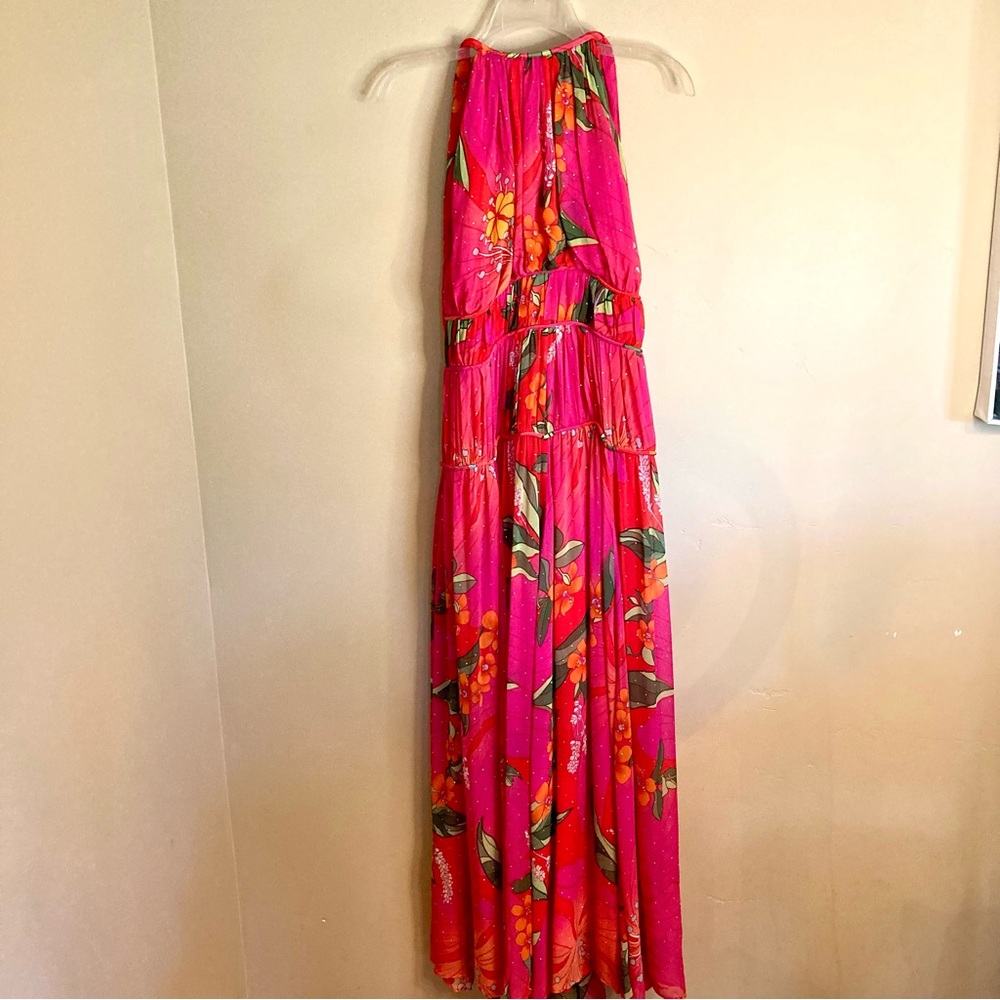 NEW FARM Rio Red Pietra Floral Sleeveless Maxi Dress Chiffon Rhinestones Size XL - Picture 6 of 16